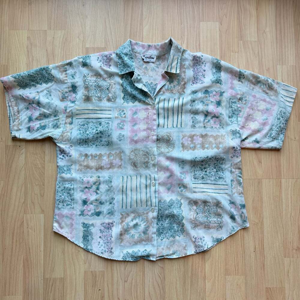 Vintage Caribou Womens Cottagecore Granny Style Boxy Fit Button Front Women’s XL